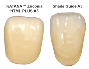 KATANA™ Zirconia HTML PLUS A3 y Shade Guide A3 para odontología.