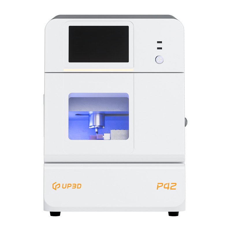 Fresadora dental en húmedo UP3D P42 1 Resonancia magnética dental moderna con pantalla digital y luz ultravioleta para impresión de modelos. Equipo especializado en tecnología odontológica avanzado.