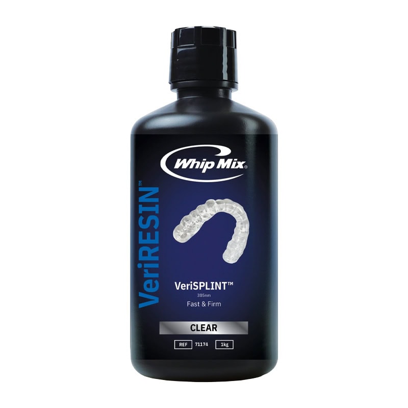 VeriSPLINT™ – Resina 3D para férulas y guías 1 1. Envase de blanqueador dental Whip Mix VeriRESISTIN VeriSPLINT para restauraciones rápidas y resistentes.