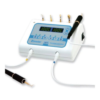 Alta imagen de equipo dental Estar con pantalla digital y accesorios, utilizado en tratamientos odontológicos profesionales, compatible con suministros dentales para clínicas y consultorios.