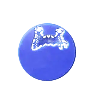 Instrumento dental en forma de bola azul con detalles en 3D.