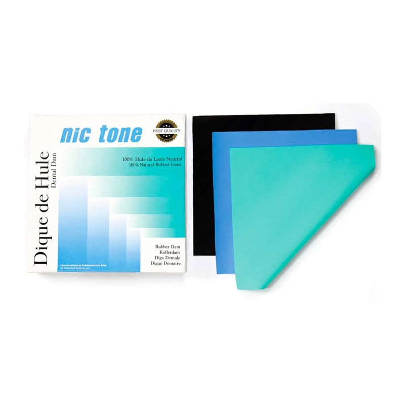Diques de Hule Nic Tone 1 Dique de hueso dentales de goma en colores azul, negro y verde para odontología, equipo y suministros dentales profesionales.