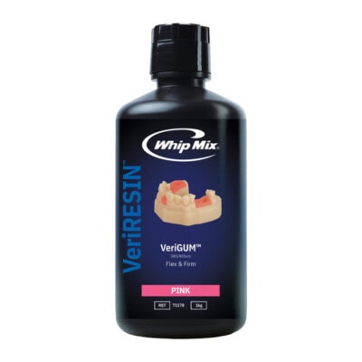 Protector de dentadura Pink Whip Mix verigum para prótesis dentales, ayuda a mantener la flexibilidad y firmeza, ideal para el cuidado de prótesis dentales en clínicas y consultorios odontológicos.