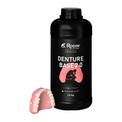 1. Tinta base para dentaduras digitales Rodin Denture Base 2.0, 1 kg, para impresiones precisas y duraderas en odontología digital.