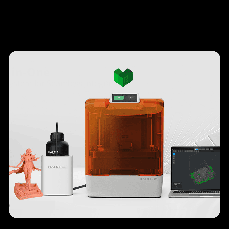 Impresora 3D dental con suministros y accesorios para la fabricación de prótesis y modelos dentales precisos. Equipamiento avanzado para clínicas y laboratorios odontológicos.