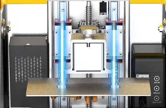 Imagen de una célula de impresión 3D utilizada en odontología, mostrando componentes tecnológicos y precisión en la fabricación de prótesis dentales.
