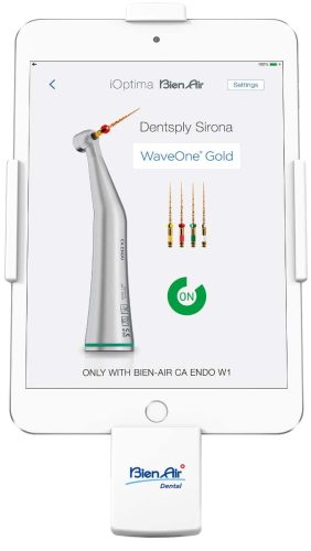 Densply Sirona WaveOne Gold file system displayed on a tablet for dental procedures.